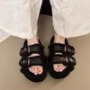 Pantuflas de algodón Birkenstock para mujer con hebilla metálica de lana de cordero, nuevo modelo 2026, de suela gruesa, afelpadas, cálidas, peludas para usar en exteriores