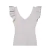 Moda Femenina Transfronteriza Nuevo Estilo Francés Nicho Dulce y Picante Diseño Ajustado Cuello en V Mangas Acampanadas Suéter de Punto