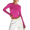 Roupas Femininas Europeias e Americanas Primavera Novo Estilo Camiseta Cor Sólida Gola Redonda Camada Base Slim Fit Manga Longa Top para Mulheres