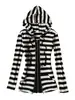 2026 Principios de Otoño Y2K Cardigan con Capucha y Cremallera Rayas Blancas y Negras para Mujer Cropped Adelgazante con Bolsillos Sudadera con Cordón Ajuste Ceñido