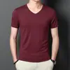 Camiseta de Manga Corta con Cuello en V para Hombre Vanke Verano Seda de Hielo Color Sólido Camiseta Básica Simple Versátil Fresca Secado Rápido