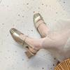 Zapatos Casuales Versátiles Tejidos Calados de Moda Primavera y Verano Bajos para Mujer Punta Cuadrada Francesa Correa Sandalias de Verano de Tacón Alto