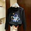 Camiseta de Moda de Algodón Puro para Niños de Manga Larga Camisa de Capa Base para Niños Otoño Estampado de Dibujos Animados Americano Moderno Top