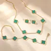 Acero Inoxidable Trébol de Cuatro Hojas Doble Cara Nácar Aretes Pulsera Collar Conjunto Acero de Titanio Trébol de la Suerte Joyería Directo de Fábrica