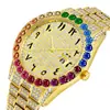 Comercio exterior nuevo personalidad europea y americana hip hop diamante esfera grande calendario reloj de hombre impermeable gradiente arcoíris Diamante