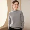 Suéter de punto de cachemira con cuello medio de una línea y mangas raglán para mujer, suéter base para otoño e invierno, moda de lana nueva, suéter versátil