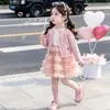 Conjunto de cárdigan estilo princesa y falda de gasa para niña, nuevo para primavera y otoño 2026, ropa de otoño para niños, vestido de manga larga, conjunto de dos piezas