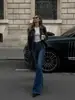 Calça de supermodelo/jeans flare de cintura alta retrô para mulheres, elasticidade em quatro direções, levanta bumbum, caimento justo, novo estilo de início de outono, efeito emagrecedor