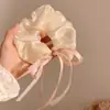 Scrunchie Cremoso de Bolinhas Coloridas~Elástico Grande de Bolinhas Bege para Mulheres, Estilo Mori, Acessório de Cabelo de Coque de Alta Qualidade
