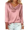 2026 Amazon Wish Loja Independente Nova Gola Redonda Manga Três Quartos Primavera/Outono Casual Gola Swing Cetim Roupas Femininas