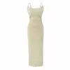 Vestido Maxi Ajustado Bodycon Sexy de Tirantes con Escote en U y Abertura, Conjunto de Dos Piezas con Cárdigan, Conjunto Puro Deseo para Mujer