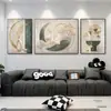 Blanco roto Dorado Lujo Ligero Figura Pintura Decorativa Hojas de Ginkgo Ramas de Flores Tres Paneles (Dos Verticales Una Horizontal) Pintura de Porcelana de Cristal de Aleación de Aluminio para Sala de Estar