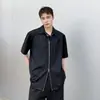Camisa Original de Design de Rua de Zíper Bonita de Manga Curta para Homens e Mulheres Marca Tendência Retro Americano Verão Top Solto