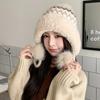 Sombreros de Estilo Coreano para Otoño e Invierno para Mujer, Circunferencia de Cabeza Grande Versátil, Lindos Sombreros Cálidos con Bola de Pelo para el Frío, Gama Alta, que Favorecen el Rostro, Pequeños Sombreros Cálidos Forrados de Felpa