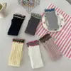 Nuevos Calcetines Absorbentes de Sudor para Otoño e Invierno para Mujer Calcetines de Doble Capa de Madera con Orejas Calcetines de Capa Media Estilo Japonés Calcetines Grises Rayados Apilados para el Cabello