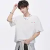 Camiseta Bordada Estilo Americano de Manga Corta con Nariz Pequeña para Niños Verano 2025 Nueva Moda Marca Suelta Casual Pareja Camiseta de Manga Media
