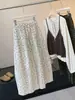 Pantalones anchos florales frescos retro estilo coreano casual para mujer, otoño elásticos de cintura alta sueltos con cordón pantalones largos