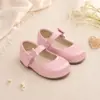 Sapatos sociais duráveis para meninas para shows de aniversário e festas, sapatos de couro de princesa com bico redondo e laço brilhante em estilo de luxo leve vintage