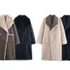 Ropa Europea y Americana Transfronteriza Otoño e Invierno Nueva Moda Casual Doble Cara Dos Formas de Usar Abrigo Exterior de Piel Sintética Solapa Abrigo Largo