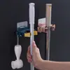 Estante para Mopa de Dos Colores para el Hogar Sin Clavos Colgante de Pared para Baño Pinza para Mopa Gancho de Pared para Baño Pinza para Escoba Estante para Escoba Sin Rastro