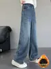 Calça Jeans Forrada com Fleece para Meninas 2026 Inverno Novo Peça Única Espessa de Fleece Calça de Perna Larga para Crianças Médias e Grandes Calça Longa Quente Solta