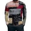 Camiseta masculina de manga comprida estampada, top casual de gola redonda, estilo europeu e americano, adequada para vendas transfronteiriças, base para impressão digital