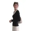 Suéter de duas cores para mulheres, novo estilo outono e inverno, pode ser usado como camada interna ou externa, top de malha que afina e valoriza