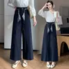 Nuevos Pantalones Casuales de Algodón Denim de Cintura Alta con Cinturón, Diseño Adelgazante, Pierna Ancha Suelta para Mujer, Otoño 2026