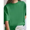 [Camiseta de Algodão Tamanho Europeu] Camiseta Lisa Pronta de Manga Curta Cor Pura Feminina Gola Redonda Classe Regular Uniforme Logo Impresso Verde Militar