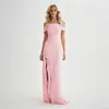 Vestido Básico Ajustado de Malla Elegante de Verano Estilo Americano Ins con un Hombro, Dobladillo Fruncido y Abertura Adelgazante Espalda Descubierta
