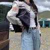 Chamarra Americana Estilo Hong Kong para Mujer Primavera 2025 Nuevo Contraste Blanco y Negro Top Holgado Cintura Alta Uniforme de Béisbol Motocicleta Ins