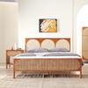 Cama Doble Nórdica de Madera Maciza y Ratán Moderna Simple 1.8 m Habitación Principal Homestay Cama Estilo Japonés Apartamento Pequeño Cama de Madera de Fresno