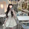 Vestido de Tirantes Estilo Francés 'White Moonlight First Love' Coreano para Mujer, Top sin Mangas de Punto de Seda de Hielo de Verano, Vestido Corto Petite con Calados