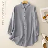 Toma real 2026 Primavera/Otoño Nuevo Cárdigan de Algodón y Lino Top Casual Artístico Manga Larga Camisa con Solapa Ropa de Abrigo de Longitud Media para Mujer