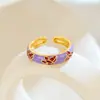 Anillos Estilo Retro Europeo y Americano Transfronterizo Anillos de Goteo de Aceite de Girasol Lujo Ligero Diseño de Nicho Anillos Coloridos Venta Directa de Fábrica