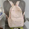 Mochila Bordada com Bolinhas Pastel Cor de Pêssego, Mochila Escolar Simples para Alunos do Ensino Fundamental, Mochila de Campus Leve e Fashion para Alunas do Ensino Médio