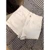 Pantalones cortos vaqueros blancos de cintura alta para mujer, nuevos pantalones cortos de verano de las Spice Girls, ajustados, adelgazantes, elásticos, rectos, con forma de A en la cadera.