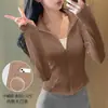Chamarra de Yoga con Forro de Felpa para Mujer, Temporada de Primavera, Corte Ajustado, Cuello Alto, Cardigan con Cierre, Ropa para Correr y Fitness