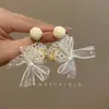 Sombrero de Paja de Encaje Dulce con Lazo, Pendientes de Perla para Mujer, Estilo de Vacaciones de Primavera y Verano, Pendientes Hermosos Únicos y Creativos