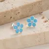 Brinco de Tarraxa com Fio de Flor Azul Feminino Verão Prata Esterlina 925 Flor Doce Moda Piercing de Orelha Personalizado Ins Elegante Joia de Orelha