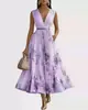 2026 Vestido Largo de Gasa Estampada de Dobladillo Ancho sin Mangas con Cuello en V Estilo Europeo y Americano para Mujer Verano Elegante Temperamento