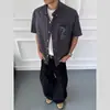 Camisa xadrez de manga curta estilo retrô americano para homens e mulheres, tendência do verão de 2026, solta, casual, gola de lapela, color-blocking, camisa de alta qualidade
