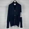 Tb Otoño e Invierno Nuevo Cárdigan de Lana Cuatro Rayas Mismo Estilo para Hombres y Mujeres Ropa Exterior para Pareja Cárdigan de Lana Versátil Casual