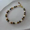 Ojo de Tigre Ágata Negra Natural Jade Blanco Collar de Cuentas Pulsera Retro de Lujo Ligero Nicho Cadena para Clavícula Conjunto