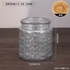 Pote de Vidro com Padrão Embossado Espesso Recipiente para Armazenamento de Cereais na Cozinha Estilo Corda de Cânhamo Garrafa para Armazenamento de Lanches Flores Chá Produtos Secos