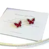 Exquisitos Pendientes de Mariposa de Cristal para Mujer Rojos Retro Pendientes de Gama Alta Nuevos Pequeños de Nicho Únicos Joyería para Orejas de Lujo Ligero