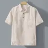 Estilo Old Money Camisa de Linho Puro Manga Curta Camisa Polo Masculina Leve Verão Casual Top de Linho