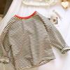 Camiseta Top de Primavera y Otoño para Hombre y Mujer para Niños Estilo Occidental para Bebé Personalidad Infantil Moderna Coreana Bloque de Color Rayas Celebridad de Internet Camiseta Base