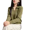 Suéter macio verde estilo preguiçoso deste ano para mulheres, outono e inverno, camada interna de caimento solto, top de tricô afina a silhueta
