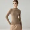 Chegada Nova 2026 100% Caxemira Feminino Gola Meia-Alta Slim Fit Suéter Camada Base Puro Caxemira Suéter Base Outono Inverno